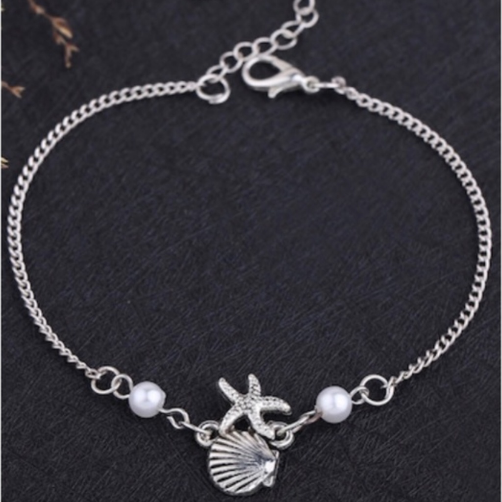 Starfish Shell And Pearl Silver Ankle Bracelet